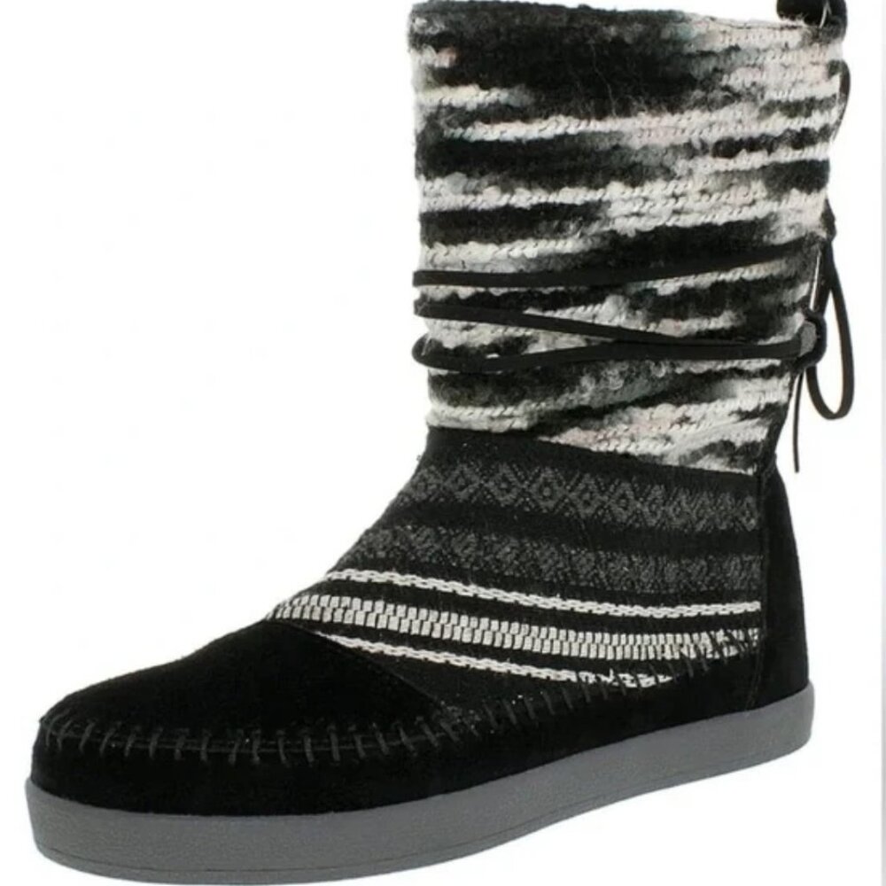 Toms Black Suede Nepal Mixed Textile Boots NEW Size 7.5